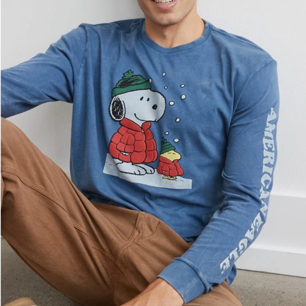 NWT Snoopy Long Sleeve Shirt American Eagle Super Soft Cotton Woodstock Peanuts